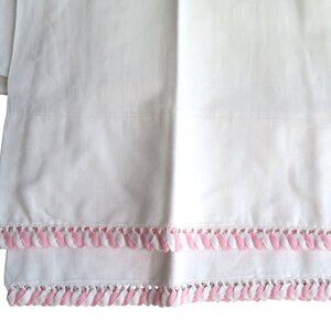 Vintage White Pillowcases Pink White Crochet Trim Set of 2 Standard Cotton NEW